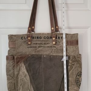 Vintage Brown and Tan Tote Bag with Leather Straps
